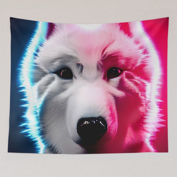 Item preview, White Samoyed dog portrait - neon light #31 designed and sold by supeart.
