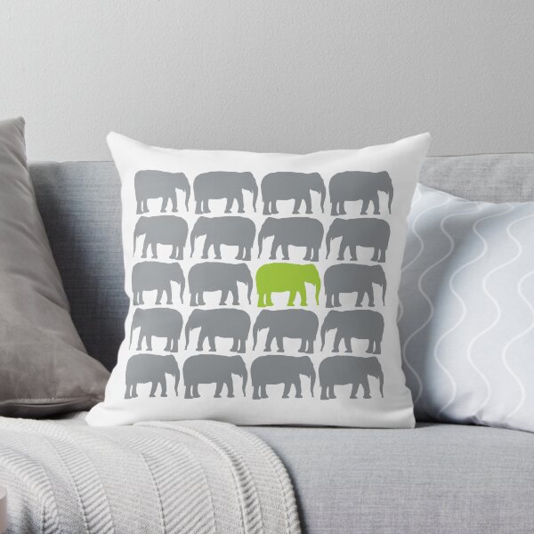 One Green Elephant in the Herd Throw Pillow