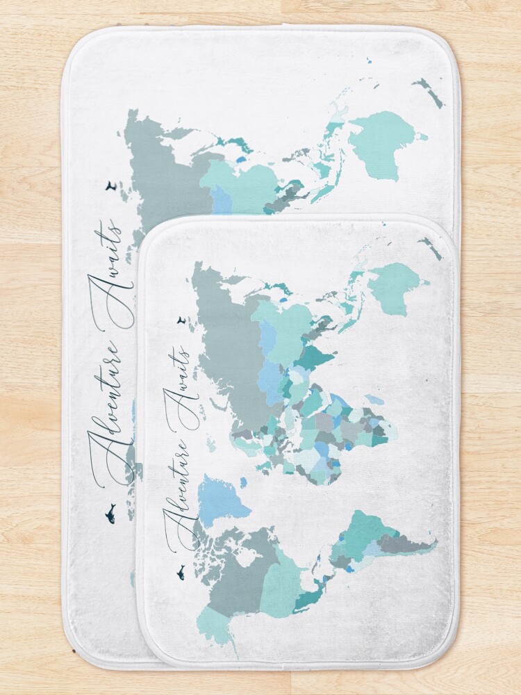 Alternate view of Adventure Awaits World Map in Teal Bath Mat