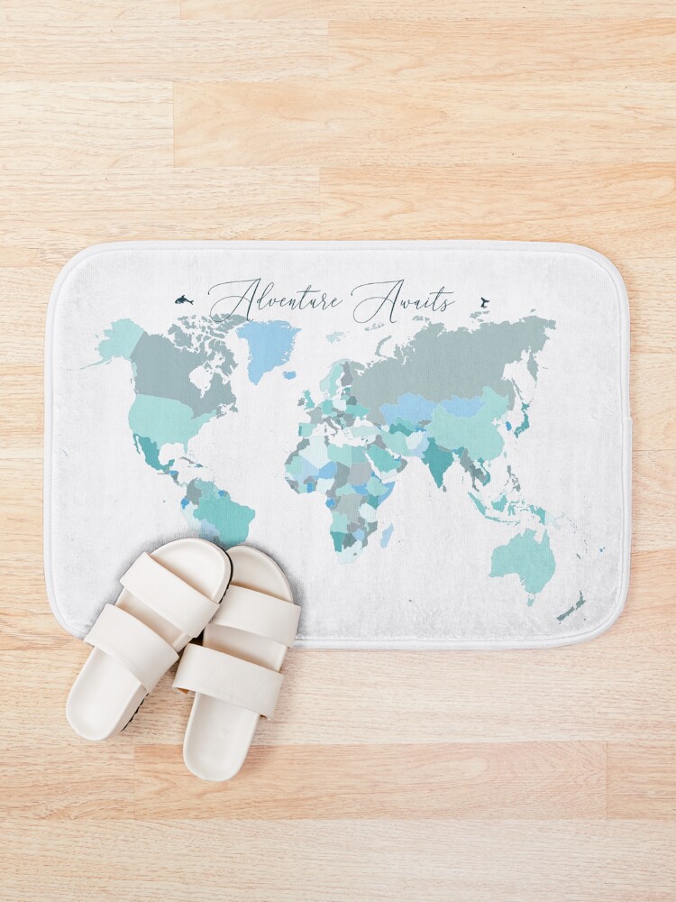 Alternate view of Adventure Awaits World Map in Teal Bath Mat