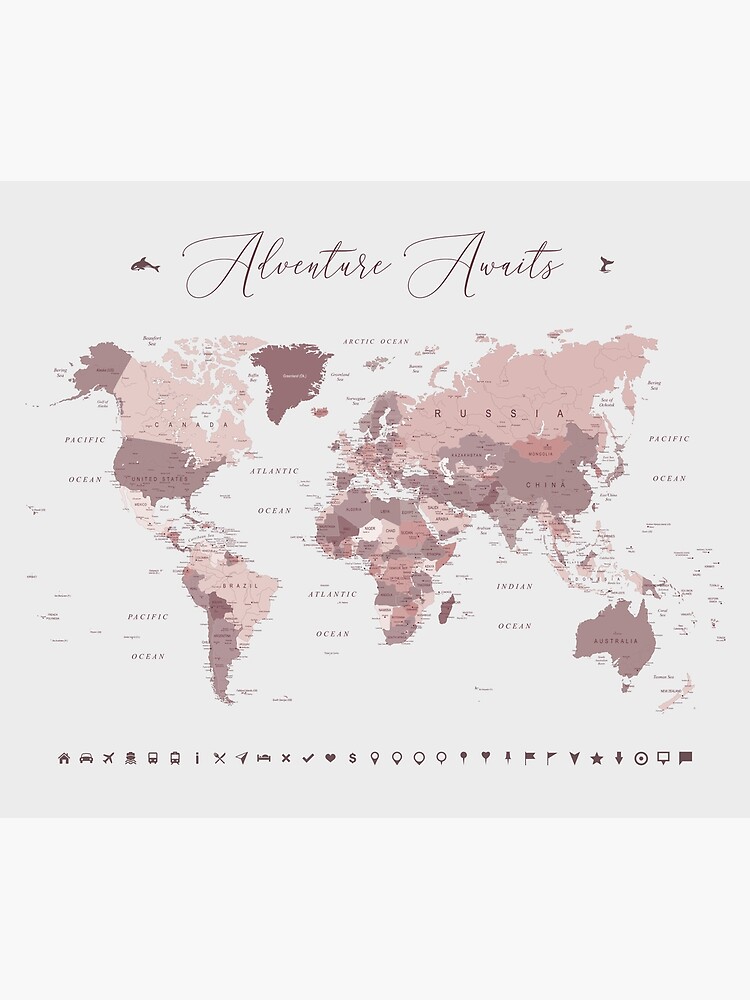 Discover Pink World Map - Adventure Awaits Premium Matte Vertical Poster