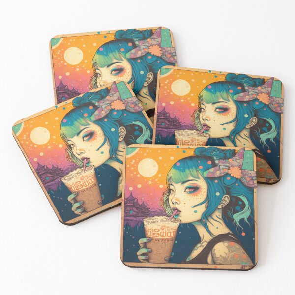 Item preview, Colorful Popping Boba Tea and Tattoos designed and sold by RiverstepStudio.