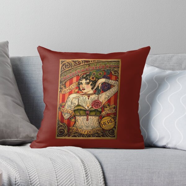 CHAPEL TATTOO; Vintage Body Advertising Art Throw Pillow