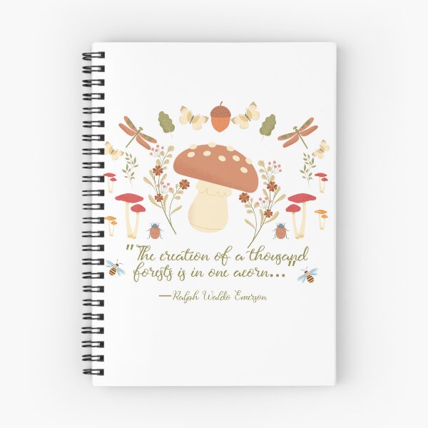 Item preview, Mushroom flowers and Nature Art with Ralph Waldo Emerson Acorn Quote designed and sold by Dollfacedesign.