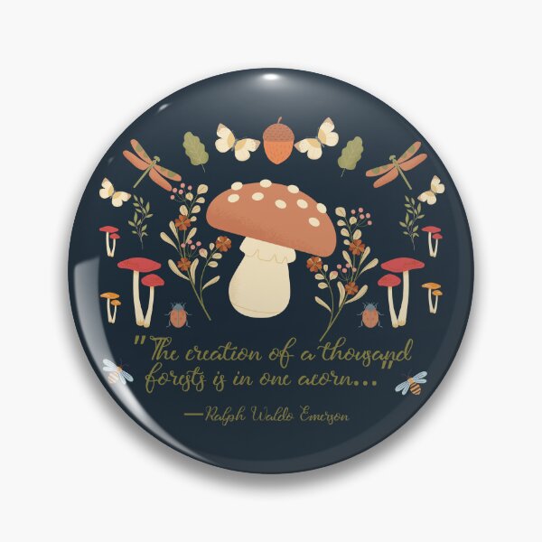Item preview, Mushroom flowers and Nature Art with Ralph Waldo Emerson Acorn Quote designed and sold by Dollfacedesign.