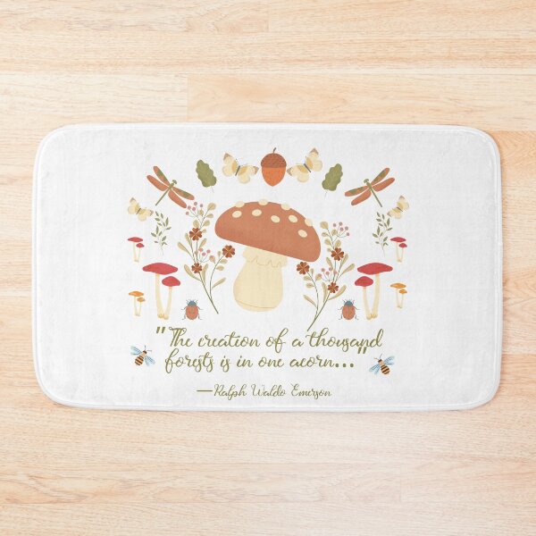 Item preview, Mushroom flowers and Nature Art with Ralph Waldo Emerson Acorn Quote designed and sold by Dollfacedesign.