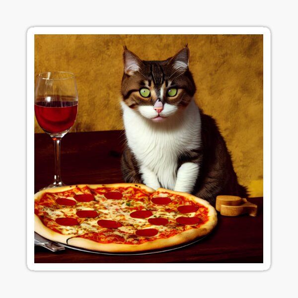 Opiod-addicted cat with pizza and glass of wine Sticker