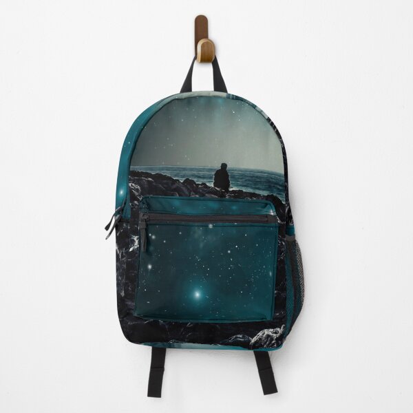 Item preview, Musing - Man on rocky beach looking at sea and stars designed and sold by Dyrk Wyst Redbubble Shop.