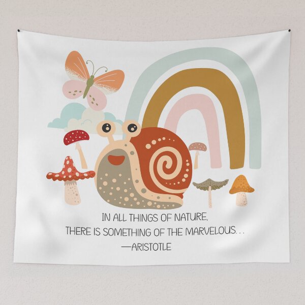 Item preview, Snail Rainbow Butterfly and Mushroom Art with Aristotle Quote designed and sold by Dollfacedesign.