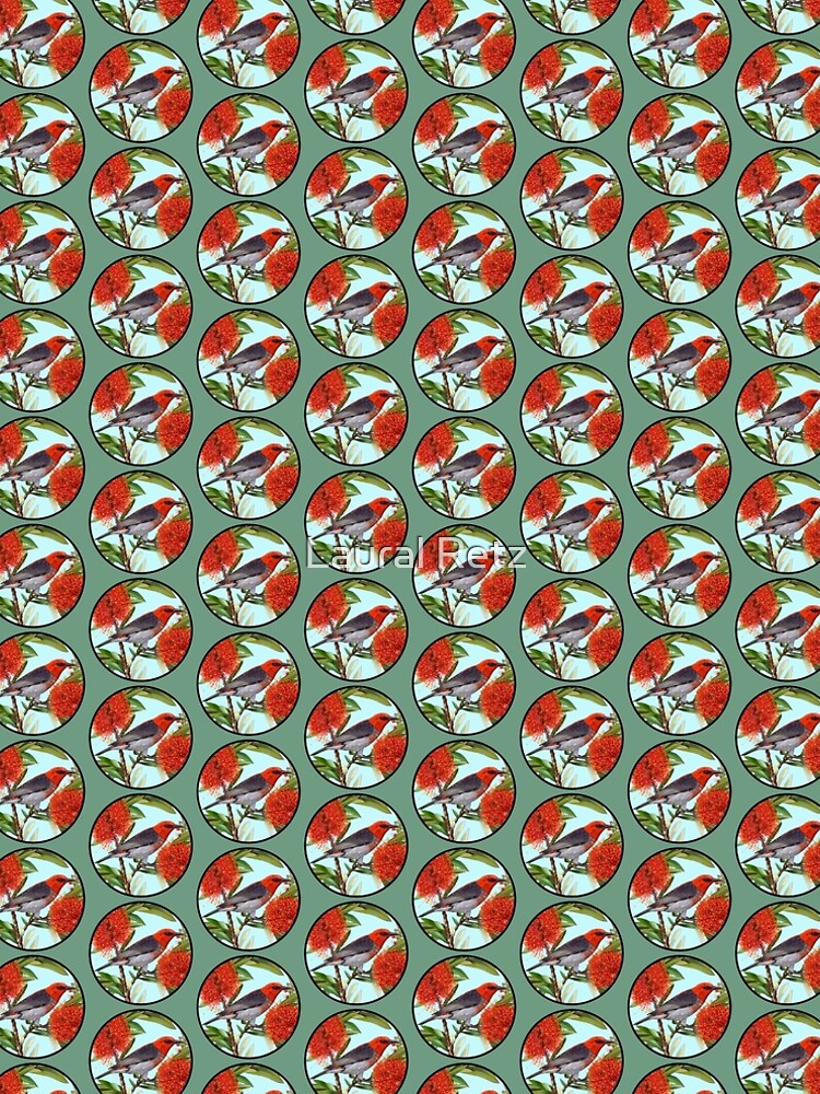 Thumbnail 4 of 4, A-Line Dress, Scarlet Honeyeater in Callistemon Round by Australian artist Laural Retz designed and sold by lauralretz.