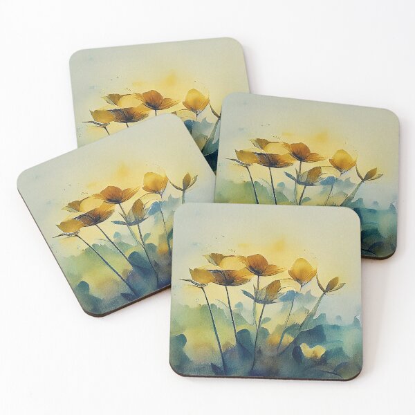Item preview, Sunrise morning blooming flowers in the nature landscape loose watercolor floral painting designed and sold by aricutcia.