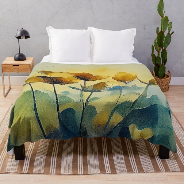 Item preview, Sunrise morning blooming flowers in the nature landscape loose watercolor floral painting designed and sold by aricutcia.