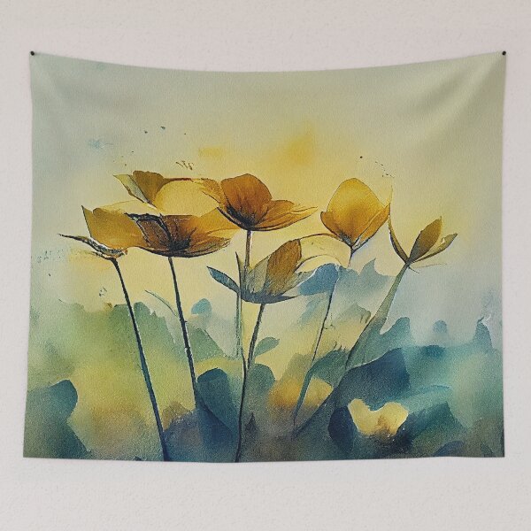 Item preview, Sunrise morning blooming flowers in the nature landscape loose watercolor floral painting designed and sold by aricutcia.
