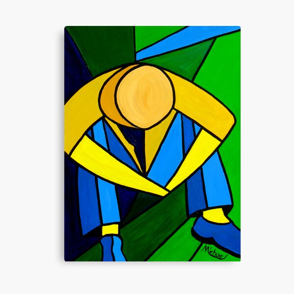 "Man in Blue, Green & Yellow" original abstract acrylic painting on canvas Canvas Print