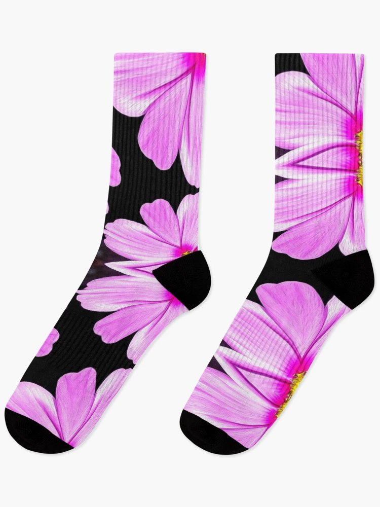 Thumbnail 1 of 5, Socks, Pink Cosmos Pattern designed and sold by Patternflower.