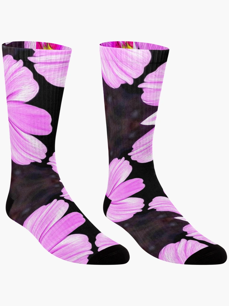 Thumbnail 3 of 5, Socks, Pink Cosmos Pattern designed and sold by Patternflower.