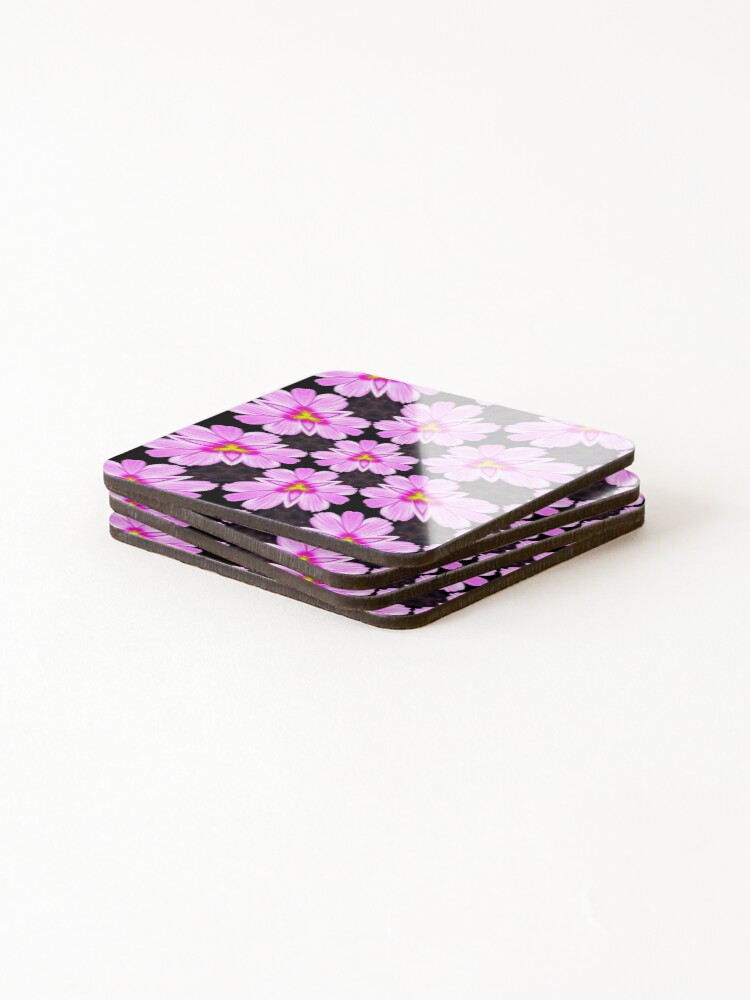 Thumbnail 4 of 5, Coasters (Set of 4), Pink Cosmos Pattern designed and sold by Patternflower.
