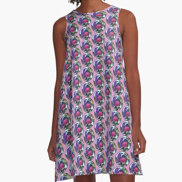 Pink Robin in Wattle Flowers Round by Australian Artist Laural Retz A-Line Dress