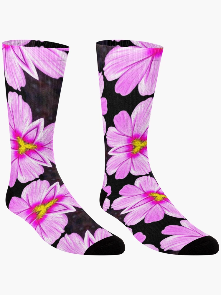 Thumbnail 3 of 5, Socks, Pink Cosmos Pattern designed and sold by Patternflower.