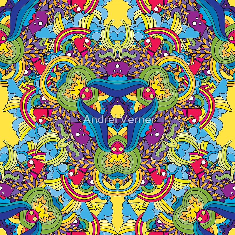 "Psychedelic jungle kaleidoscope ornament 35" by Andrei Verner Redbubble