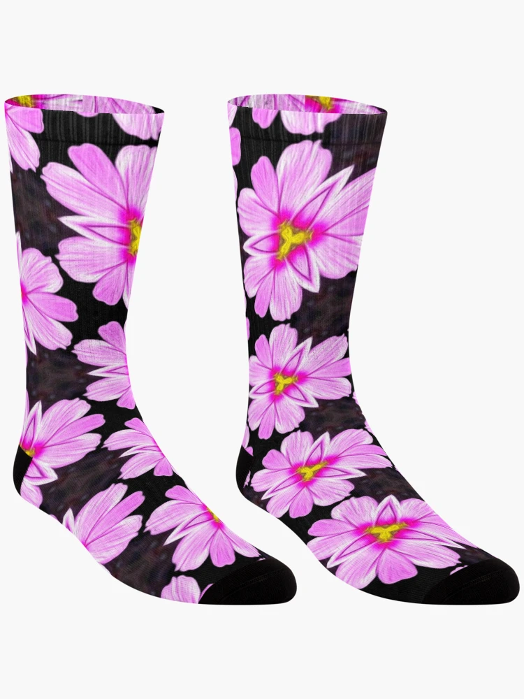 Thumbnail 3 of 5, Socks, Pink Cosmos Pattern designed and sold by Patternflower.