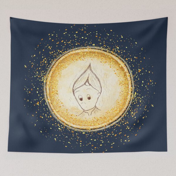 Item preview, Cute Elf Gold Circle Pendant on Navy Blue designed and sold by HiddenPuppets.