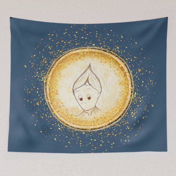 Item preview, Cute Elf Gold Circle Pendant on Dark Blue designed and sold by HiddenPuppets.