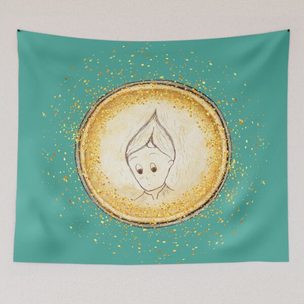 Item preview, Cute Elf Gold Circle Pendant on Turquoise Green designed and sold by HiddenPuppets.
