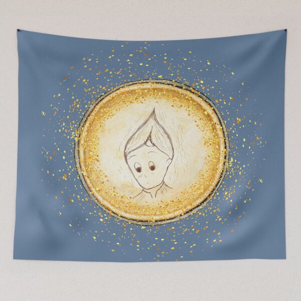 Item preview, Cute Elf Gold Circle Pendant on Slate Blue designed and sold by HiddenPuppets.