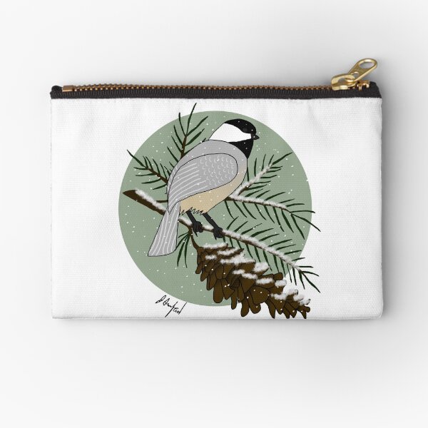 Maine Chickadee and White Pine Zipper Pouch