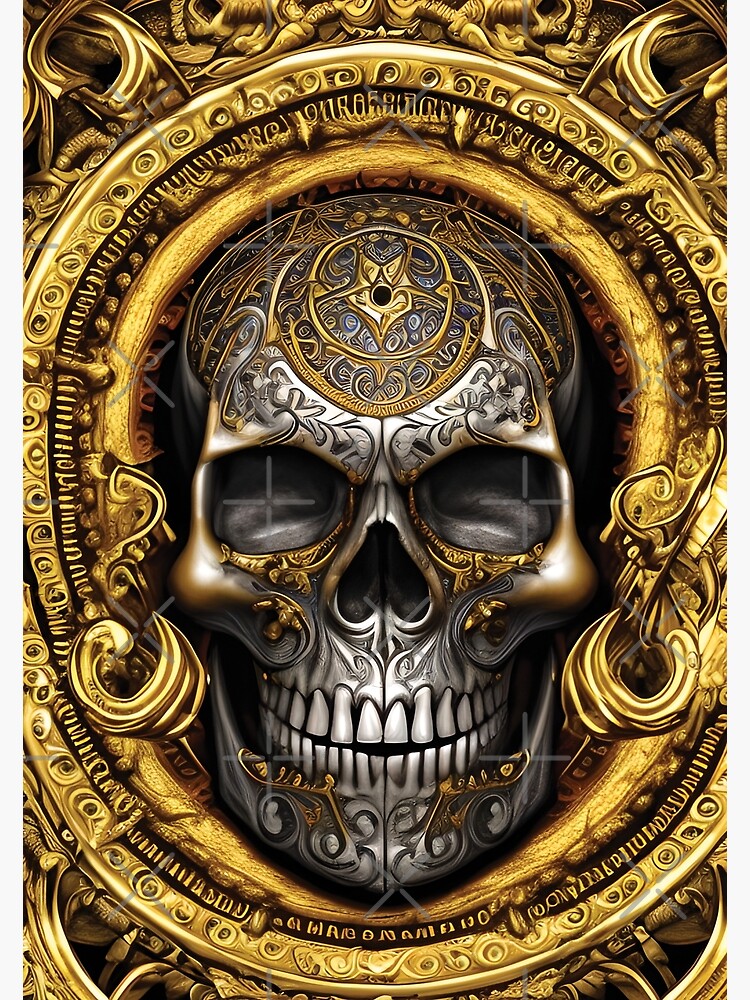 Blue and Gold Skull | Skull and Tentacles Artwork | Armored Skull |  Dystopian Skull | Warrior Skull | Poster