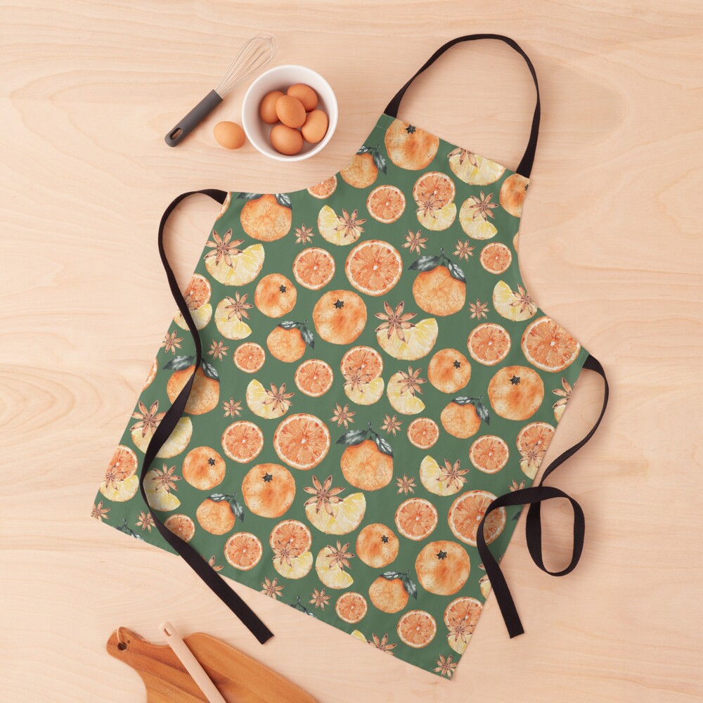 Christmas Baking Food Spiced Oranges with Star Anise Green Apron