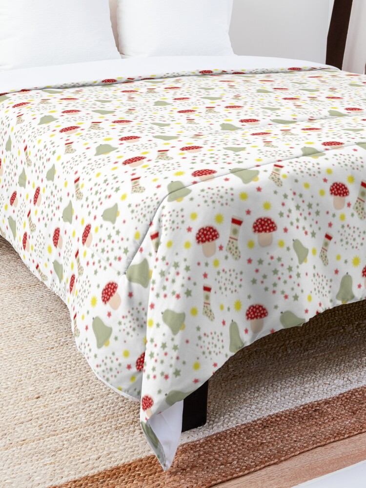 Alternate view of christmas pattern with mushrooms, bells and socks Comforter