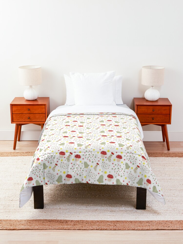 Alternate view of christmas pattern with mushrooms, bells and socks Comforter