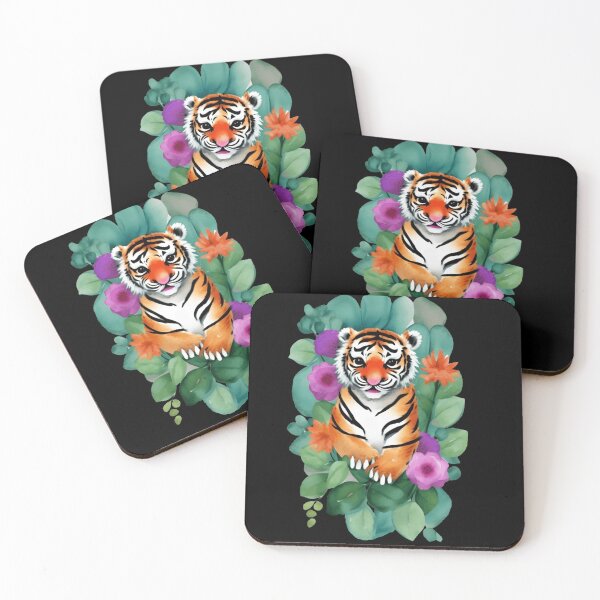 Aperçu de l'œuvre Aquarelle bébé tigre avec des fleurs créée et vendue par Trace1234.