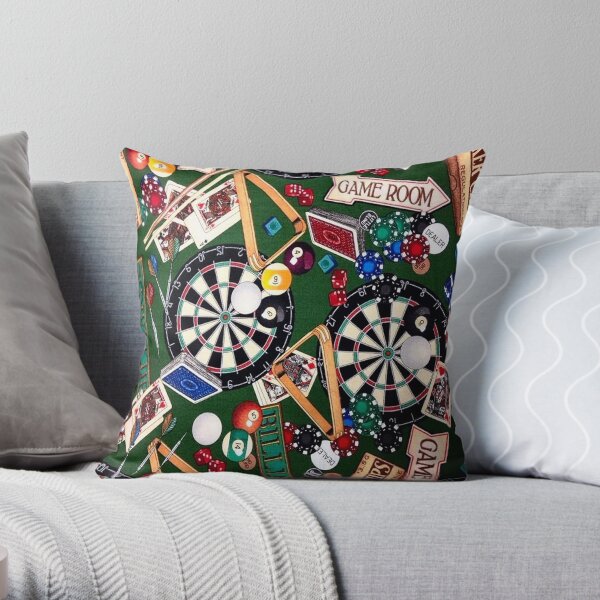 Game Room Billiards Darts & Cards Throw Pillow