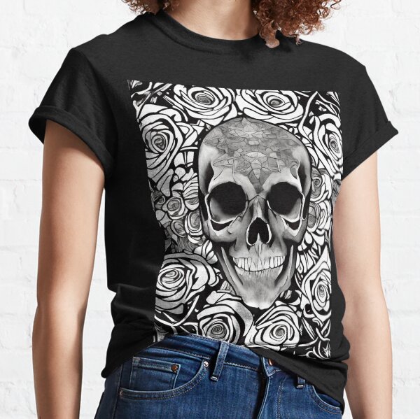 Skull with roses in gothic style inspired by art nouveau Classic T-Shirt