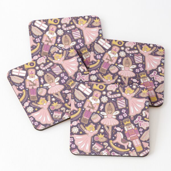 Item preview, Nutcracker ballet gingerbread delicious biscuits // plum background pink and peony sweet Christmas cookies designed and sold by SelmaCardoso.