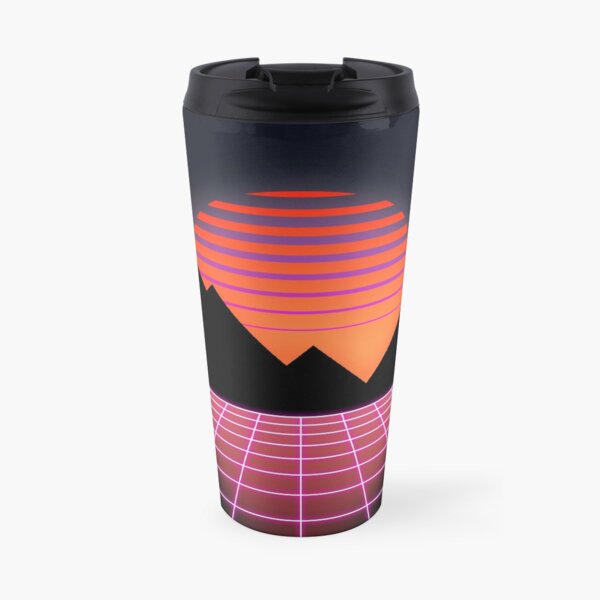 80s Retro Grid & Rising Sun - "Event Horizon" Travel Mug