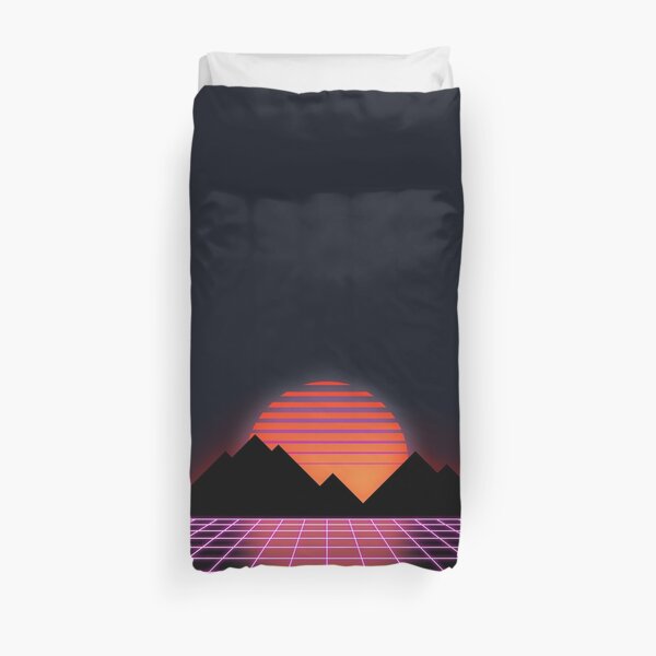 80s Retro Grid & Rising Sun - "Event Horizon" Duvet Cover