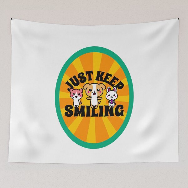 Item preview, Just Keep Smiling Cute Dog Anime Cat Bunny Smiling Positive design designed and sold by InspiredForever.