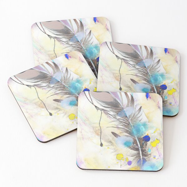 Item preview, Feather Splashed in Colored Paint - Abstract Art - Yellow, Brown, Charcoal, Pink designed and sold by Inomaly Art.
