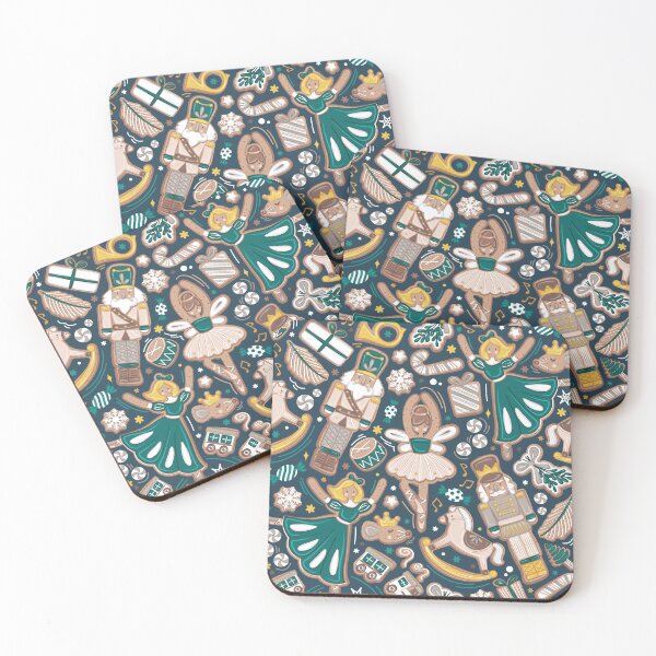 Item preview, Nutcracker ballet gingerbread delicious biscuits // nile blue background beige forest and pine green sweet Christmas cookies designed and sold by SelmaCardoso.