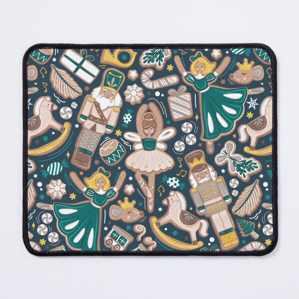 Item preview, Nutcracker ballet gingerbread delicious biscuits // nile blue background beige forest and pine green sweet Christmas cookies designed and sold by SelmaCardoso.