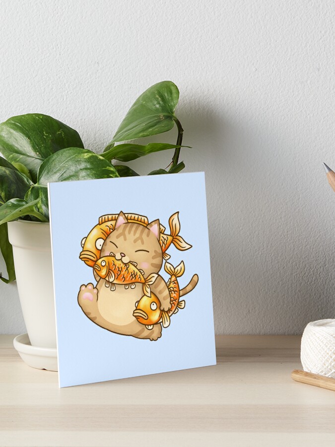 Fat Cat Stealing Fish Art Board Print for Sale by Takeda-art