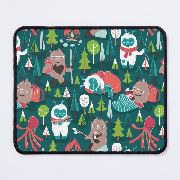 Item preview, Besties // green background white Yeti brown Bigfoot aqua yellow green and teal pine trees red and coral details designed and sold by SelmaCardoso.