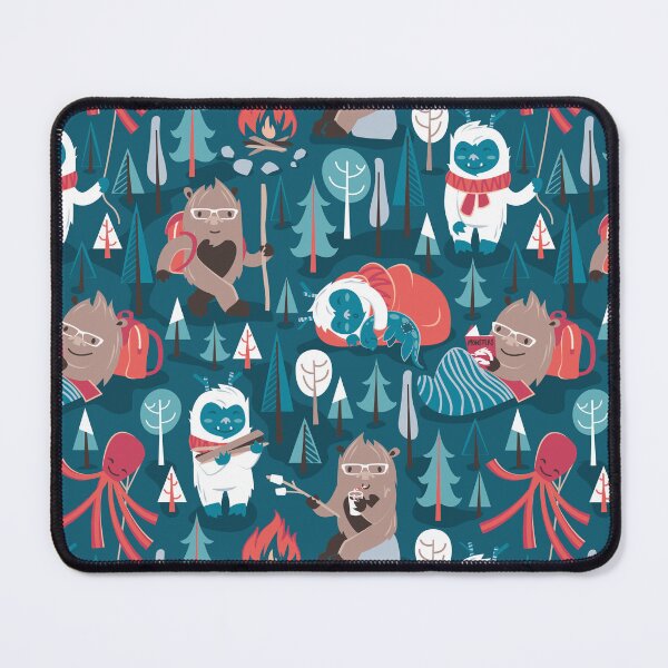 Item preview, Besties // blue background white Yeti brown Bigfoot blue pine trees red and coral details designed and sold by SelmaCardoso.