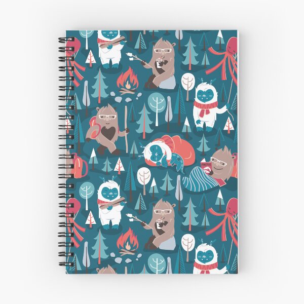 Item preview, Besties // blue background white Yeti brown Bigfoot blue pine trees red and coral details designed and sold by SelmaCardoso.