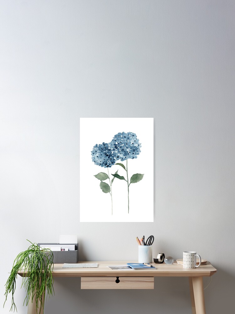 "Hydrangea Art Print Modern Wall Decor Watercolor Painting" Poster for