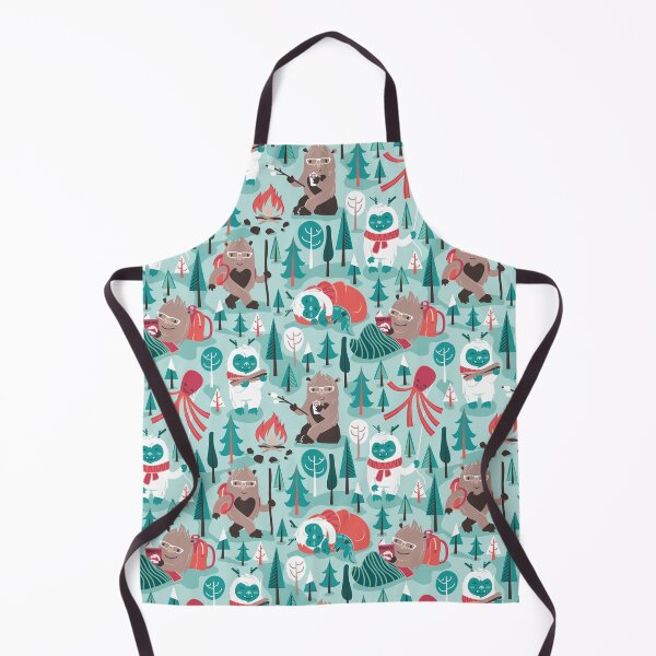 Item preview, Besties // aqua background white Yeti brown Bigfoot green and teal pine trees red and coral details designed and sold by SelmaCardoso.